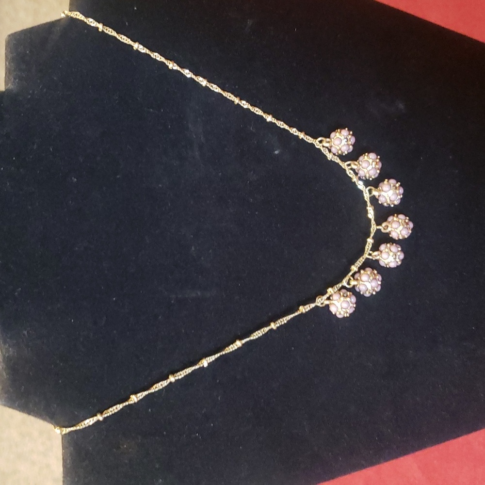 Vintage Ball Lavendar Beads  Necklace, Gold Chain.